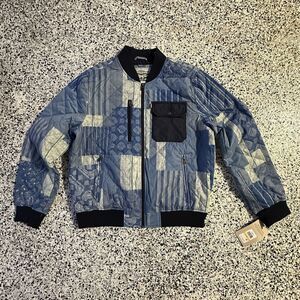 Levis Diamond Quilted Bomber Jacket Mens Medium Bandana Insulation Blue Zip